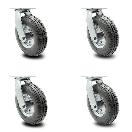 Service Caster 8 Inch Gray Pneumatic Wheel Swivel Casters with Bolt Swivel Locks Set SCC SCC-100S280-PNB-GRY-BSL-4